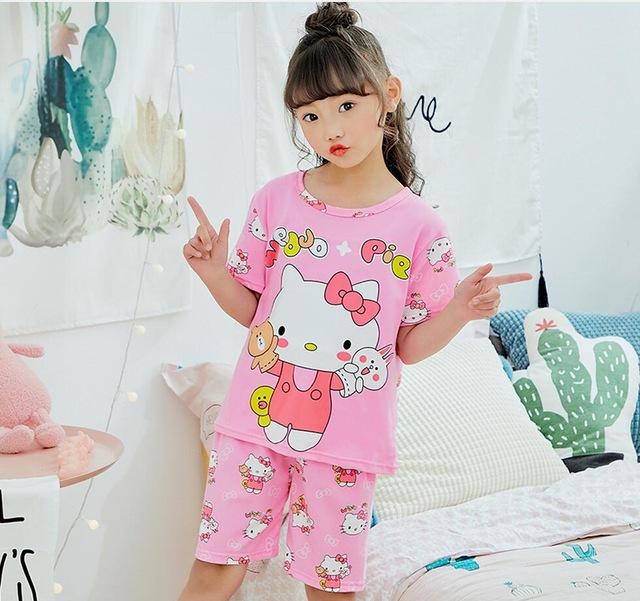 Summer Boys Pajamas Sets Short Sleeve Cartoon Children Sleepwear Character Knitted Teenagers Pajama Sleepwear For Girls Kids