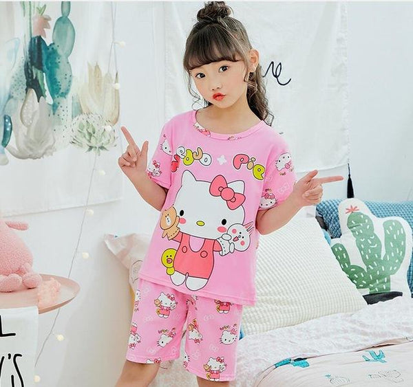 Summer Boys Pajamas Sets Short Sleeve Cartoon Children Sleepwear Character Knitted Teenagers Pajama Sleepwear For Girls Kids