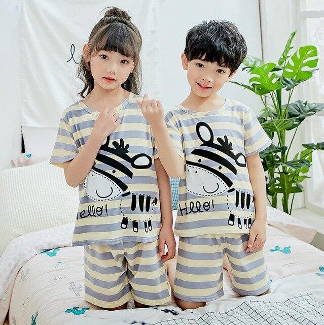 Summer Boys Pajamas Sets Short Sleeve Cartoon Children Sleepwear Character Knitted Teenagers Pajama Sleepwear For Girls Kids