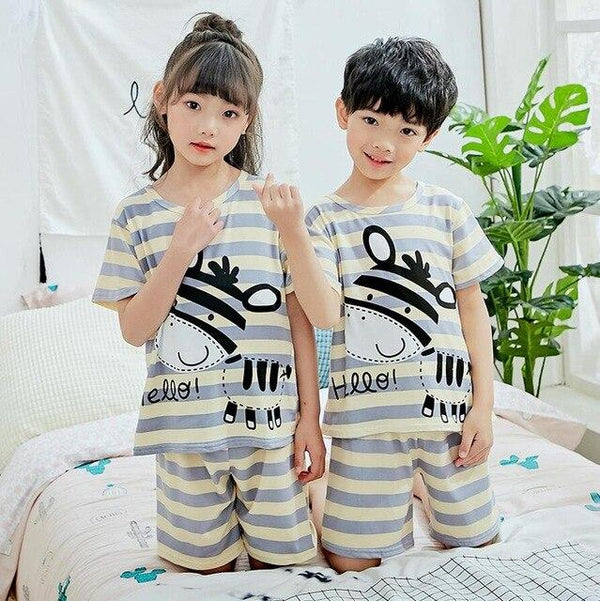 Summer Boys Pajamas Sets Short Sleeve Cartoon Children Sleepwear Character Knitted Teenagers Pajama Sleepwear For Girls Kids