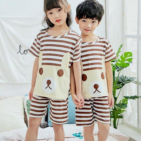 Summer Boys Pajamas Sets Short Sleeve Cartoon Children Sleepwear Character Knitted Teenagers Pajama Sleepwear For Girls Kids