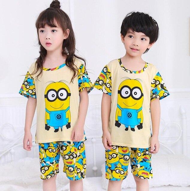 Summer Boys Pajamas Sets Short Sleeve Cartoon Children Sleepwear Character Knitted Teenagers Pajama Sleepwear For Girls Kids