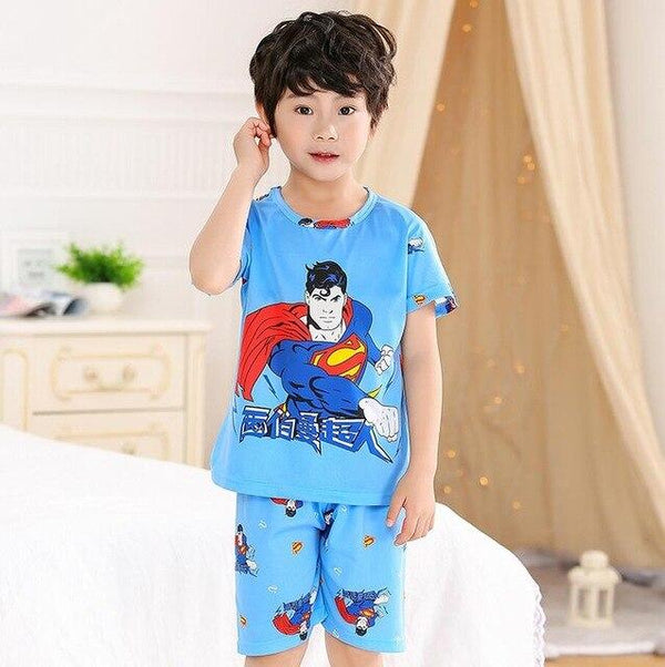 Summer Boys Pajamas Sets Short Sleeve Cartoon Children Sleepwear Character Knitted Teenagers Pajama Sleepwear For Girls Kids