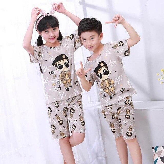 Summer Boys Pajamas Sets Short Sleeve Cartoon Children Sleepwear Character Knitted Teenagers Pajama Sleepwear For Girls Kids