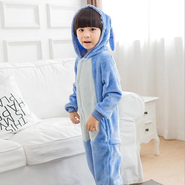 Flannel Kigurumi Children Pajamas Set Winter Hooded Animal Unicorn Pikachu Stitch Kids Pajamas For Boys Girls Sleepwear Onesies