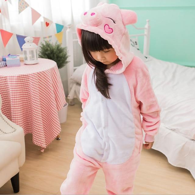 Flannel Kigurumi Children Pajamas Set Winter Hooded Animal Unicorn Pikachu Stitch Kids Pajamas For Boys Girls Sleepwear Onesies