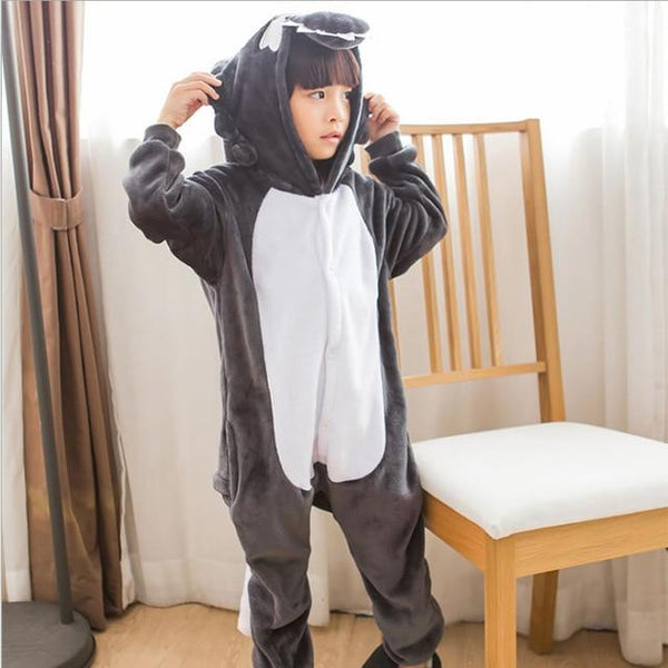 Flannel Kigurumi Children Pajamas Set Winter Hooded Animal Unicorn Pikachu Stitch Kids Pajamas For Boys Girls Sleepwear Onesies