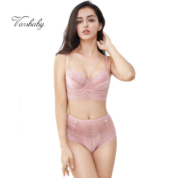 Varsbaby new french style sexy ultra-thin floral lace underwear unlined beauty back bra sets