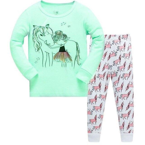 Kids Cartoon Cotton Pajamas Boys Casual Pajamas Sets Girls Long Blouses+Trousers 2-Piece Home Sleepwear Sets For Spring Autumn