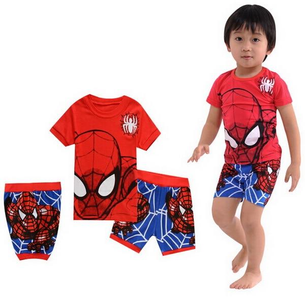 TOP QUAITY NEW Arrive Summer Baby Kids Boys RED T-shirt and Shorts 2pcs Clothes Set Home Wear Pajamas Sleepwear Suit