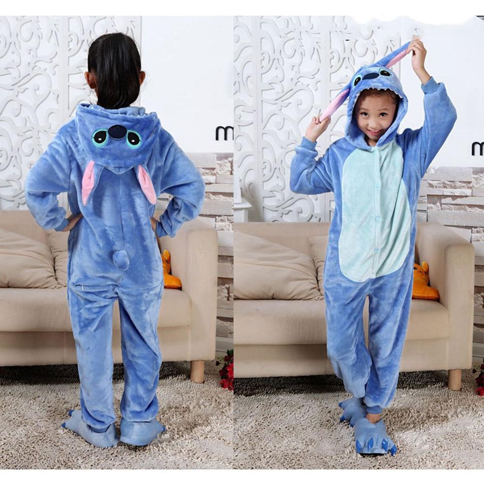 Stitch Children's Pajamas Cartoon Kigurumi Unicorn Boys Girls Animal Dinosaur Kids Onesies Fannel Pajama for 4 6 8 10 12 Years