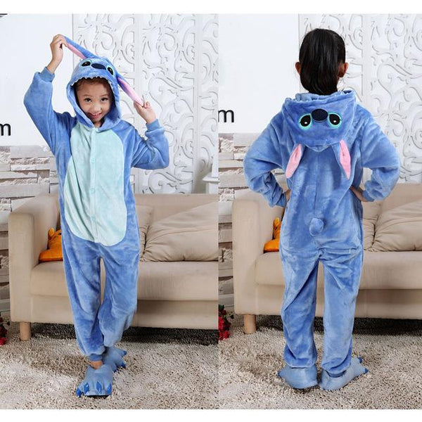 Stitch Children's Pajamas Cartoon Kigurumi Unicorn Boys Girls Animal Dinosaur Kids Onesies Fannel Pajama for 4 6 8 10 12 Years