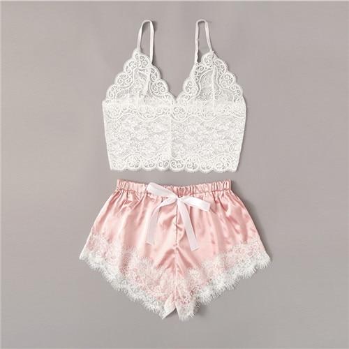 COLROVIE Floral Lace Cami Top With Satin Shorts Lingerie Set Women 2019 Summer Sexy Sets Ladies Bra And Panty Underwear Set