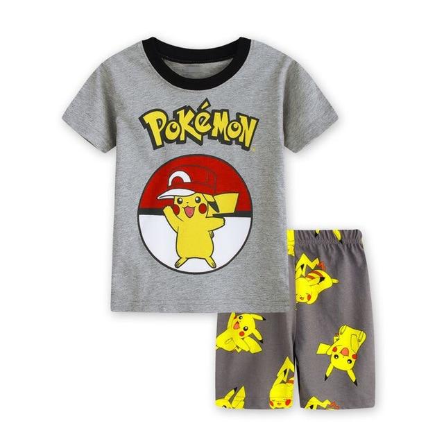 Baby Boys Girls Pikachu Pajamas Gray Cotton Summer Clothing 2019 Kids Pokemon Nightwear Sleepwear Pijamas for 2 3 4 5 6 7 Years