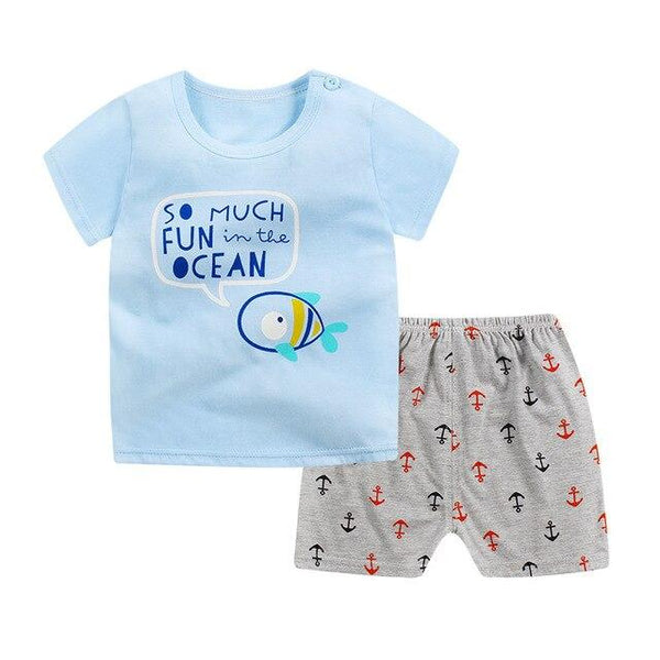 2019 New cotton Kids Boys Girls Clothes Baby Pajamas  Short Sleeved Clothing Set children Cartoon set Children's  home Sleepwear