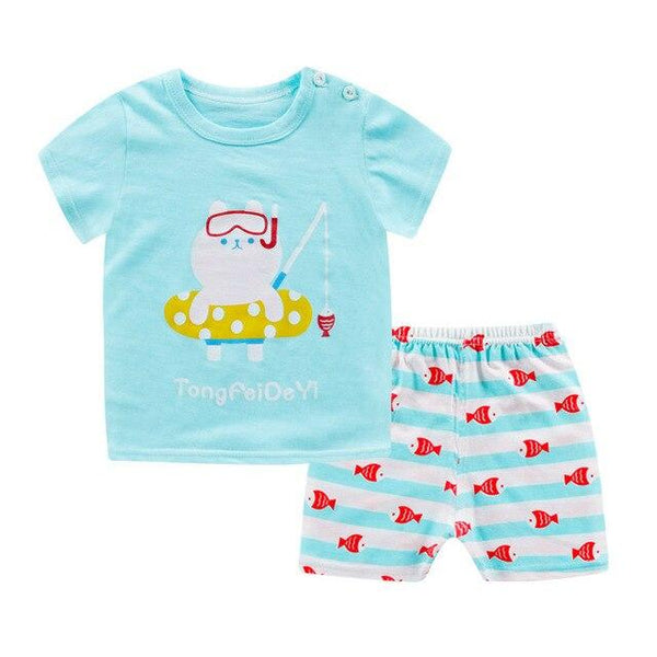 2019 New cotton Kids Boys Girls Clothes Baby Pajamas  Short Sleeved Clothing Set children Cartoon set Children's  home Sleepwear