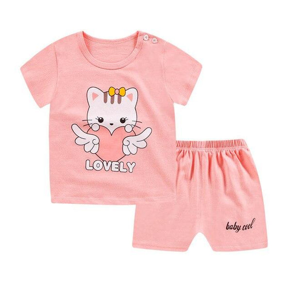 2019 New cotton Kids Boys Girls Clothes Baby Pajamas  Short Sleeved Clothing Set children Cartoon set Children's  home Sleepwear