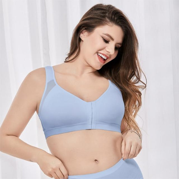 Women's Full Coverage Front Closure Wire Free Non-padded Back Support Bra