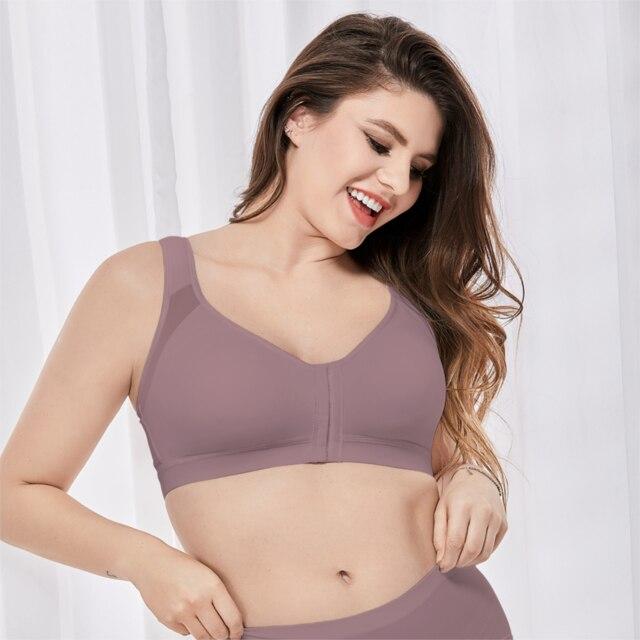 Women's Full Coverage Front Closure Wire Free Non-padded Back Support Bra