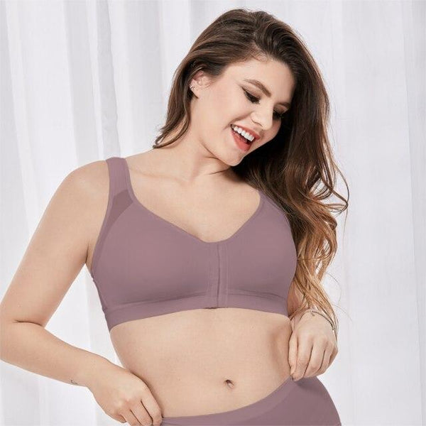 Women's Full Coverage Front Closure Wire Free Non-padded Back Support Bra