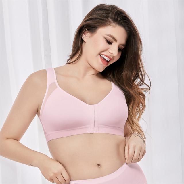 Women's Full Coverage Front Closure Wire Free Non-padded Back Support Bra