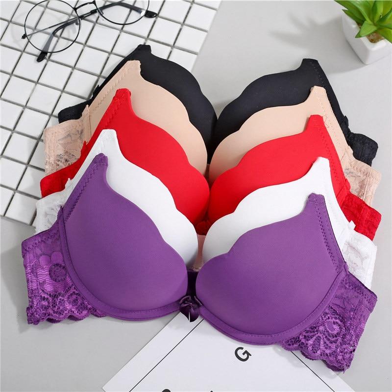 2018 Women Push Up Seamless Bow Bra Sexy Lace Back Bra Ultra-Thick Bralette