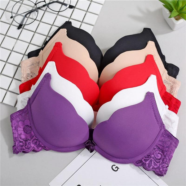 2018 Women Push Up Seamless Bow Bra Sexy Lace Back Bra Ultra-Thick Bralette