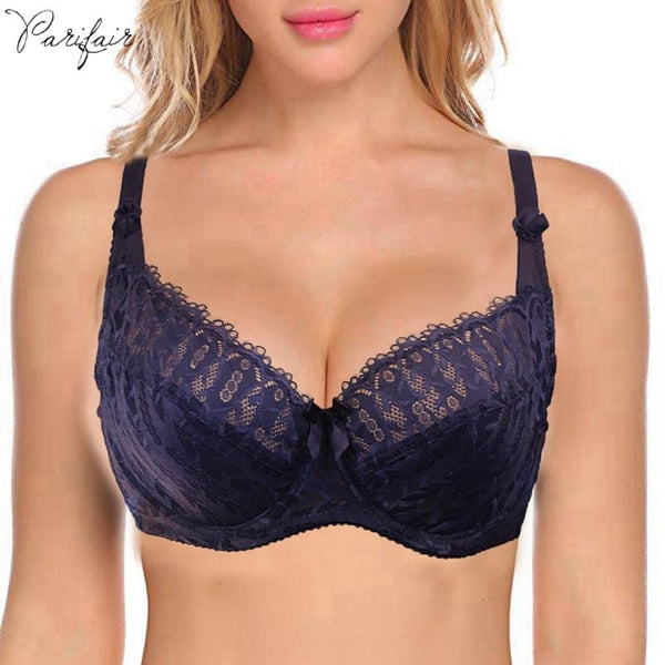 PariFairy New Lace Perspective Bra Women Sexy Lingerie Underwire Embroidery Floral Bralette Plus Size C D E 75 80 85 90 95 100