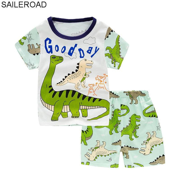 SAILEROAD Baby kids Pajamas Set summer children Short Sleeve cotton sleepwear Boys Cartoon Dinosaur pyjamas Infant home clothes