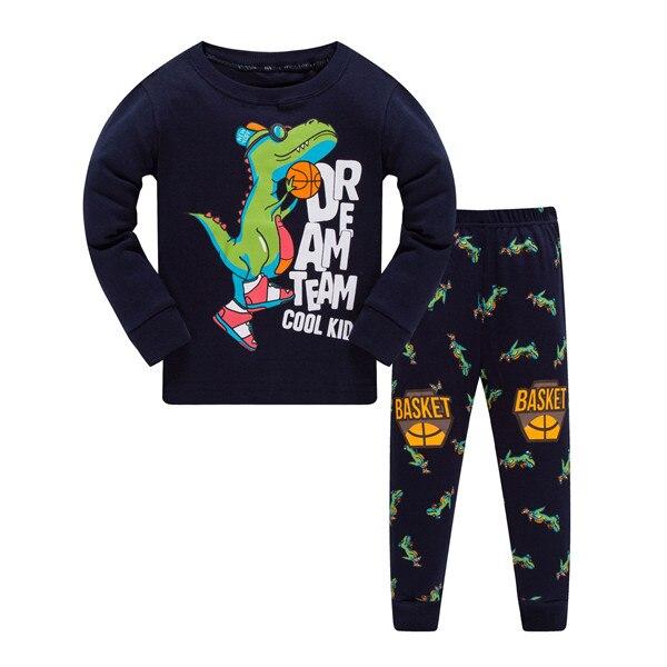 Kids Cartoon Cotton Pajamas Boys Casual Pajamas Sets Girls Long Blouses+Trousers 2-Piece Home Sleepwear Sets For Spring Autumn