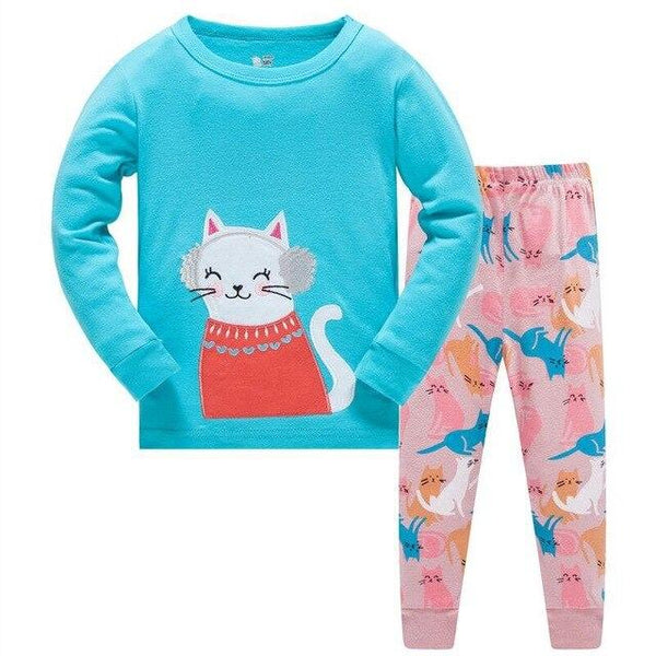Kids Cartoon Cotton Pajamas Boys Casual Pajamas Sets Girls Long Blouses+Trousers 2-Piece Home Sleepwear Sets For Spring Autumn