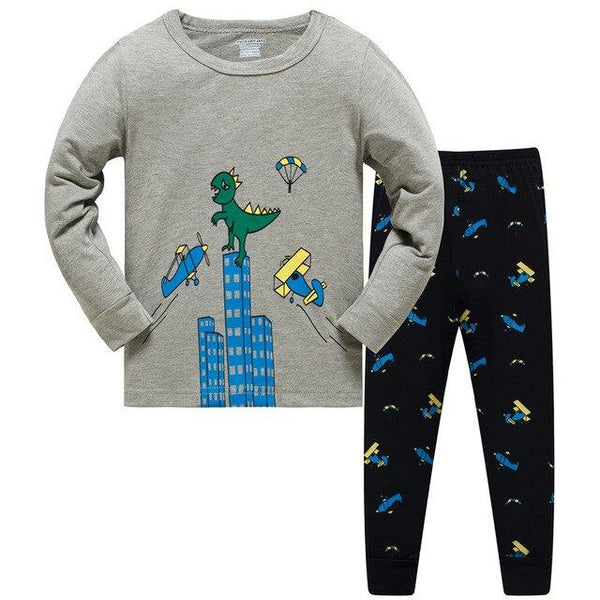 Kids Cartoon Cotton Pajamas Boys Casual Pajamas Sets Girls Long Blouses+Trousers 2-Piece Home Sleepwear Sets For Spring Autumn