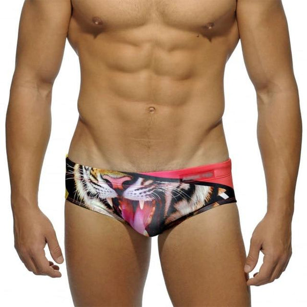 Men Push Up Swimwear Sexy Swimming Trunks Briefs Low Waist Pad Mens Tiger Swim Trunk Brief Man Swimsuit Beachwear Beach Shorts