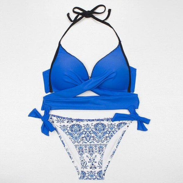 ESSV 2019 Bikini Women Swimsuit Push Up Swimwear Criss Cross Bandage Halter Bikini Set Beach Bathing Suit Swim Wear S~XXL