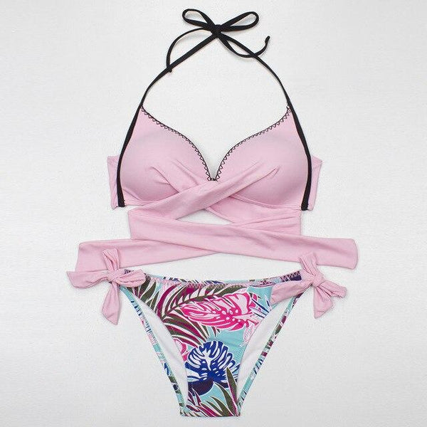 ESSV 2019 Bikini Women Swimsuit Push Up Swimwear Criss Cross Bandage Halter Bikini Set Beach Bathing Suit Swim Wear S~XXL