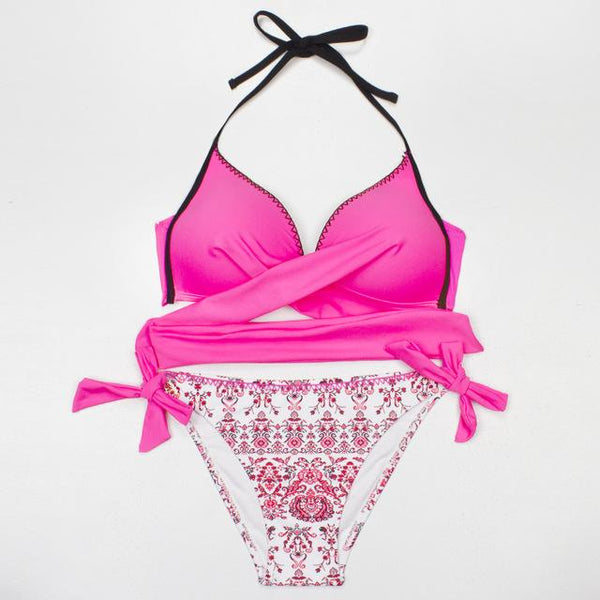 ESSV 2019 Bikini Women Swimsuit Push Up Swimwear Criss Cross Bandage Halter Bikini Set Beach Bathing Suit Swim Wear S~XXL