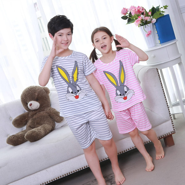 2018 summer boys short-sleeved shorts pajamas suit round neck cartoon cute print home service suit unisex