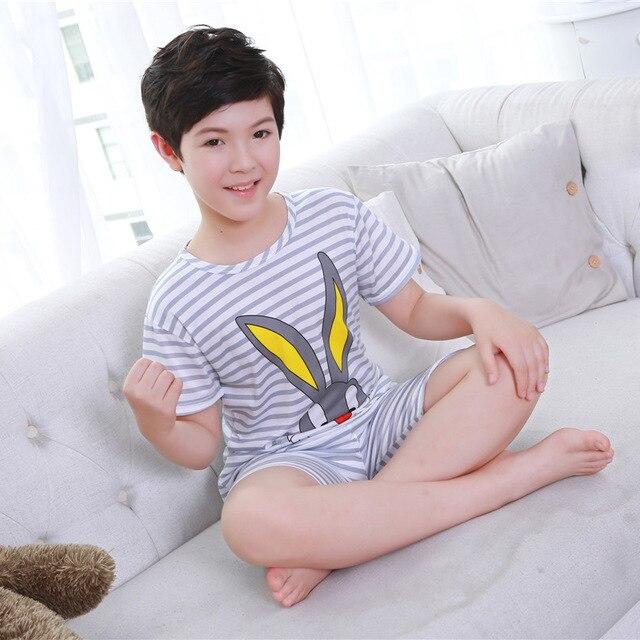 2018 summer boys short-sleeved shorts pajamas suit round neck cartoon cute print home service suit unisex