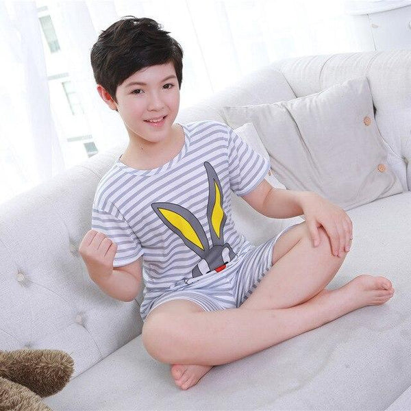 2018 summer boys short-sleeved shorts pajamas suit round neck cartoon cute print home service suit unisex
