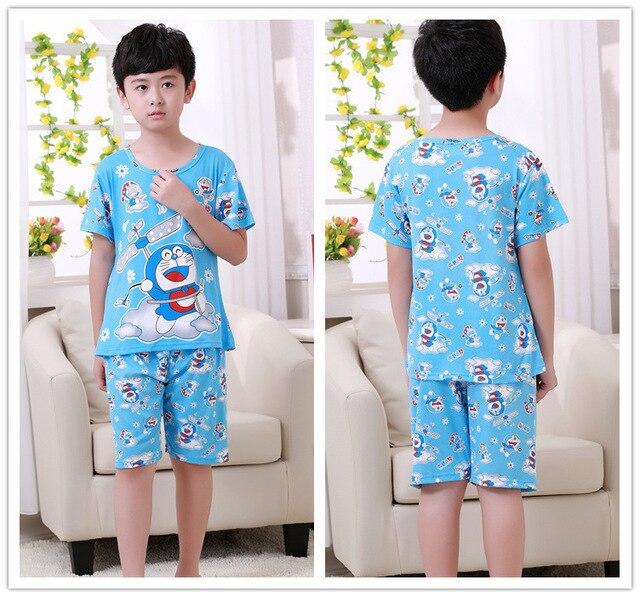2018 summer boys short-sleeved shorts pajamas suit round neck cartoon cute print home service suit unisex