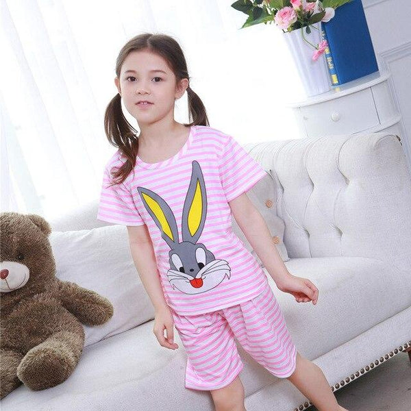 2018 summer boys short-sleeved shorts pajamas suit round neck cartoon cute print home service suit unisex