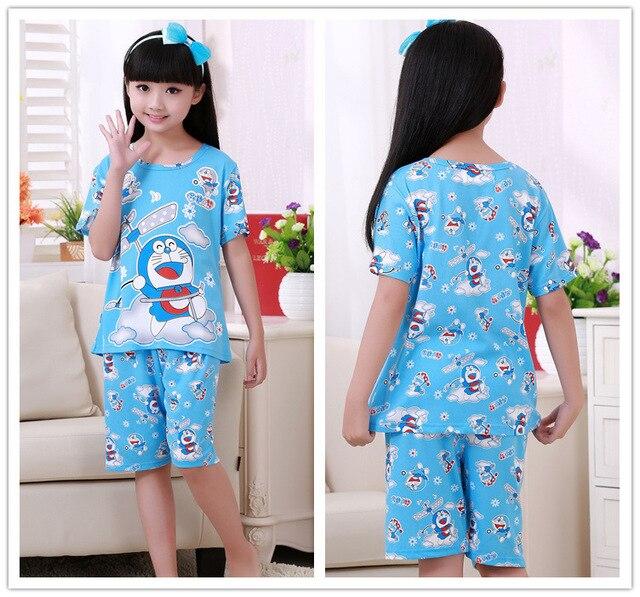 2018 summer boys short-sleeved shorts pajamas suit round neck cartoon cute print home service suit unisex