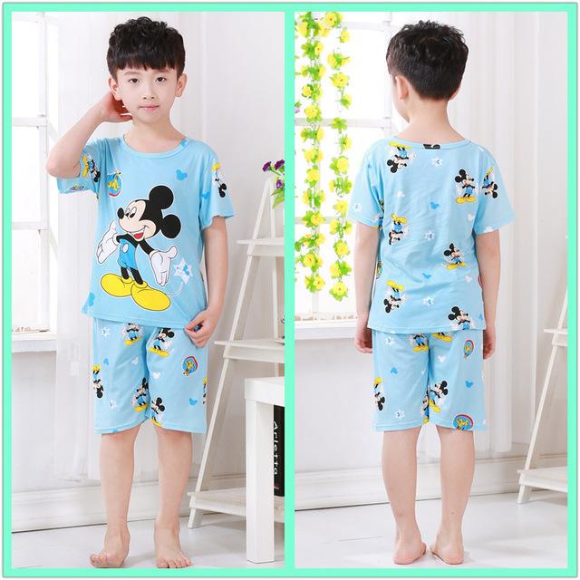 2018 summer boys short-sleeved shorts pajamas suit round neck cartoon cute print home service suit unisex
