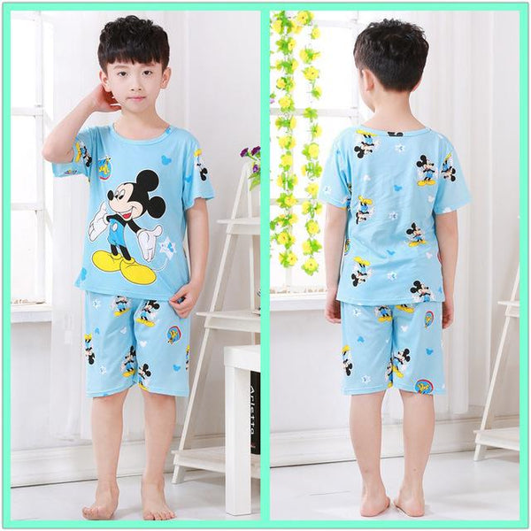 2018 summer boys short-sleeved shorts pajamas suit round neck cartoon cute print home service suit unisex