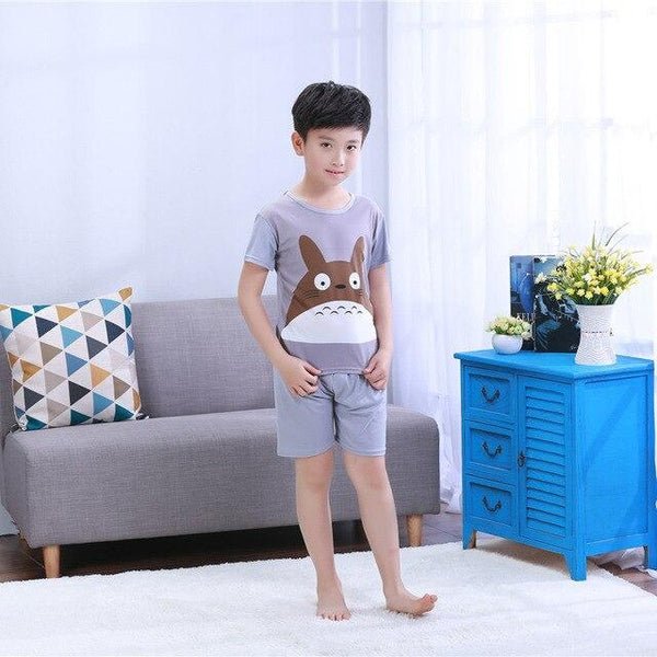 2018 summer boys short-sleeved shorts pajamas suit round neck cartoon cute print home service suit unisex