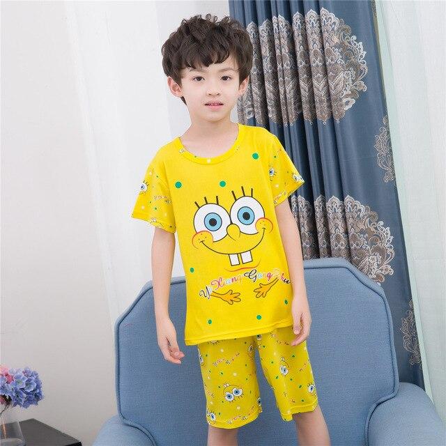 2018 summer boys short-sleeved shorts pajamas suit round neck cartoon cute print home service suit unisex