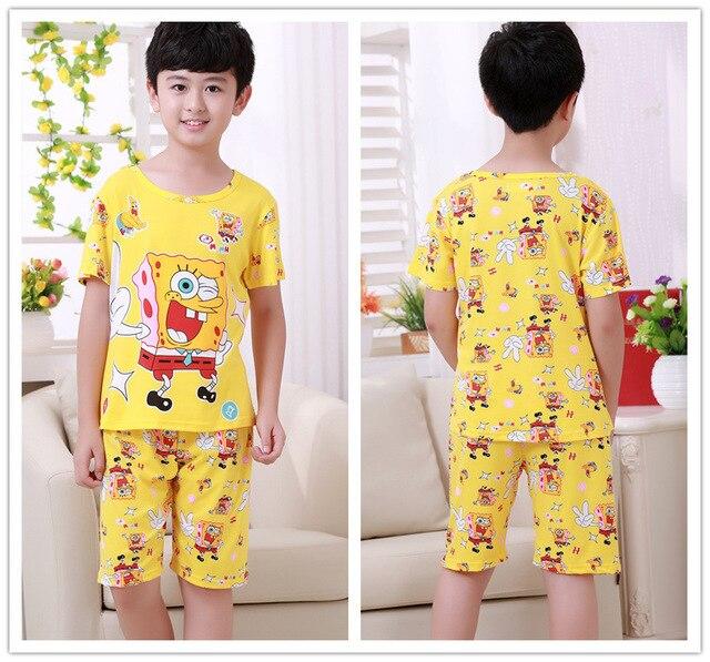 2018 summer boys short-sleeved shorts pajamas suit round neck cartoon cute print home service suit unisex