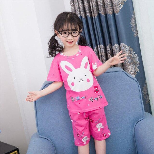 2018 summer boys short-sleeved shorts pajamas suit round neck cartoon cute print home service suit unisex