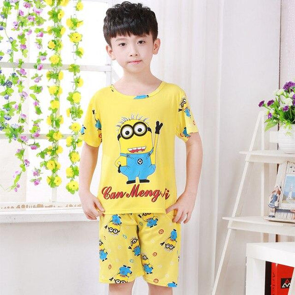 2018 summer boys short-sleeved shorts pajamas suit round neck cartoon cute print home service suit unisex