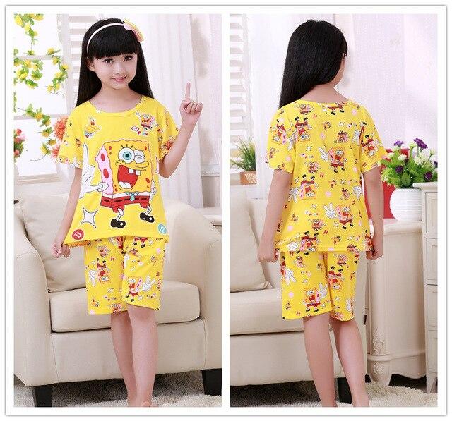 2018 summer boys short-sleeved shorts pajamas suit round neck cartoon cute print home service suit unisex